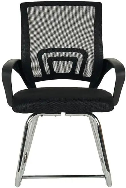 Visitor chair black mesh ergonomic office chair with chrome metal legs and armrests for modern home desk use