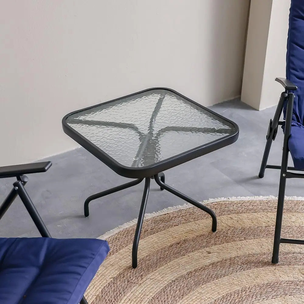 Vista Blue 3-Piece Balcony Bistro Set – 1 + 2 Seater Outdoor Chairs with Coffee Table, All-Weather Garden Furniture**