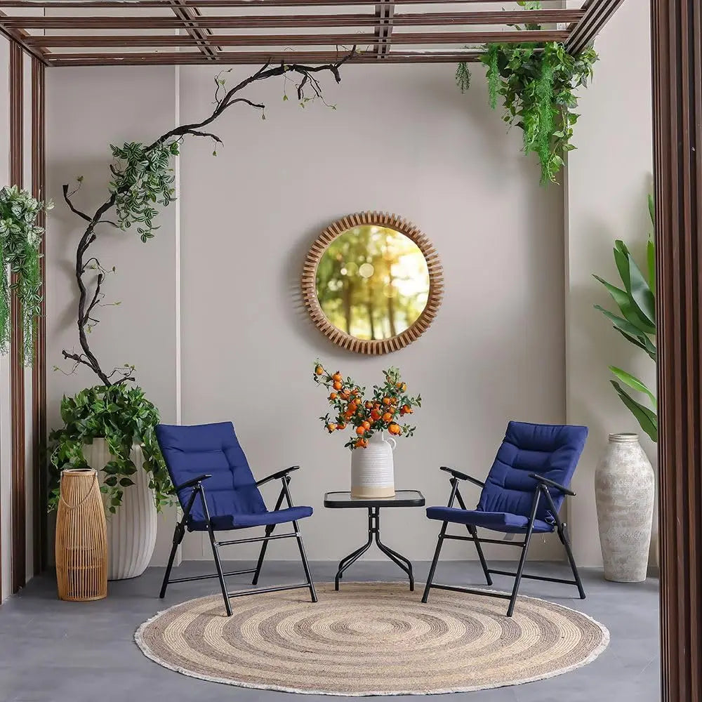 Vista Blue 3-Piece Balcony Bistro Set – 1 + 2 Seater Outdoor Chairs with Coffee Table, All-Weather Garden Furniture**