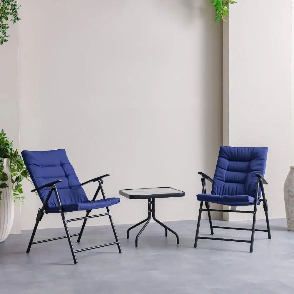 Vista Blue 3-Piece Balcony Bistro Set – 1 + 2 Seater Outdoor Chairs with Coffee Table, All-Weather Garden Furniture**