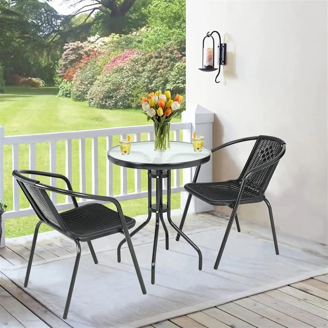 VITAL Garden Dining Set 3 Piece (2 Chair and 1 Table) Outdoor Furniture Patio Dining Table and Chair Balcony Dinner Table Dinner Chair Poly Rattan Anthracite & BLACK (‎VI-DNS-15)