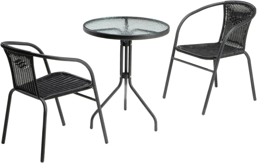 VITAL Garden Dining Set 3 Piece (2 Chair and 1 Table) Outdoor Furniture Patio Dining Table and Chair Balcony Dinner Table Dinner Chair Poly Rattan Anthracite & BLACK (‎VI-DNS-15)