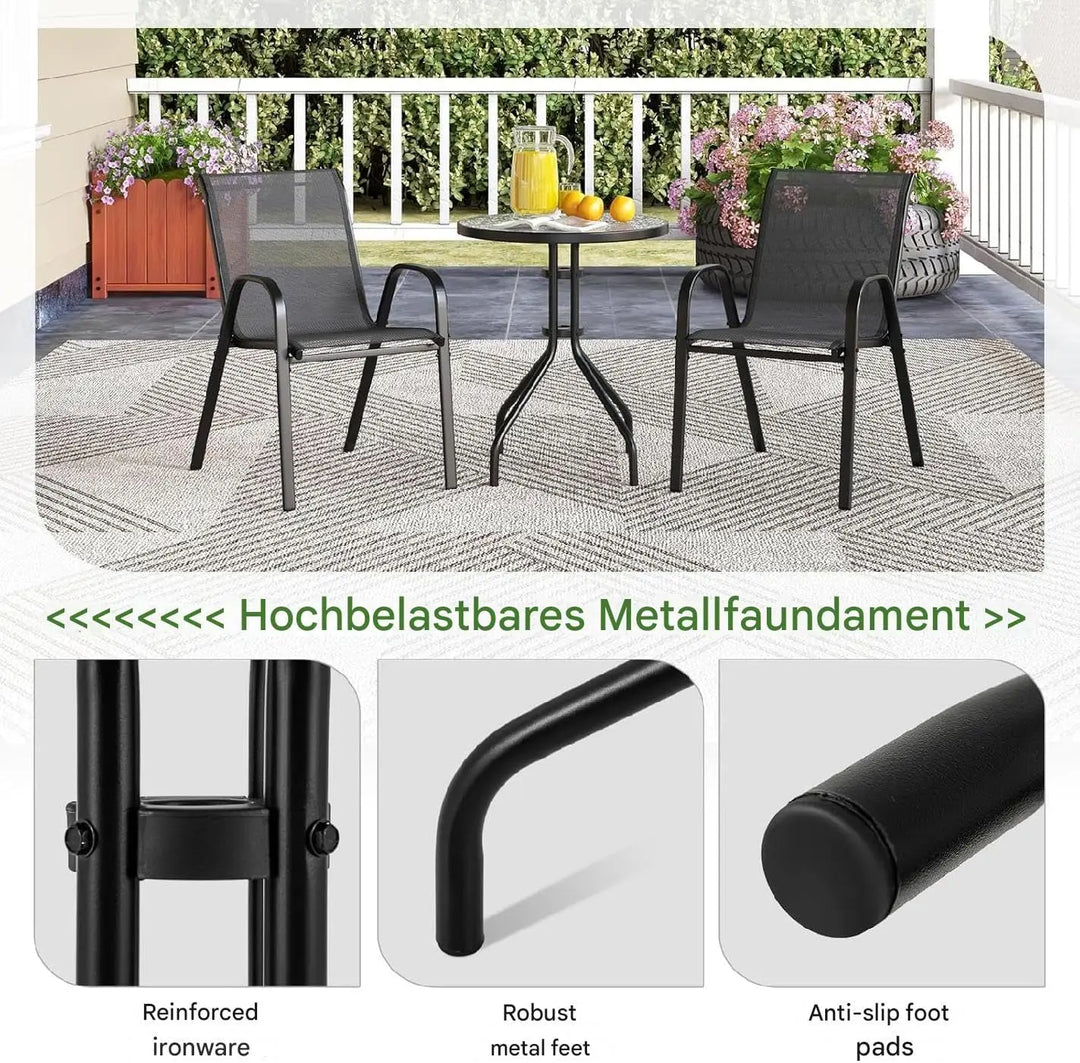 Vital Outdoor Patio Bistro Set – Black Wicker Chairs & Round Table for Elegant and Comfortable Small Space Dining, Relaxation, and Outdoor Enjoyment (VI-DNS-13)