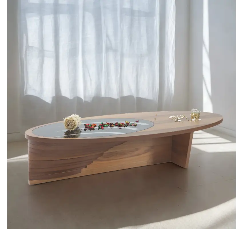 Walnut Coffee Table - Engineered Wood With Tempered Glass