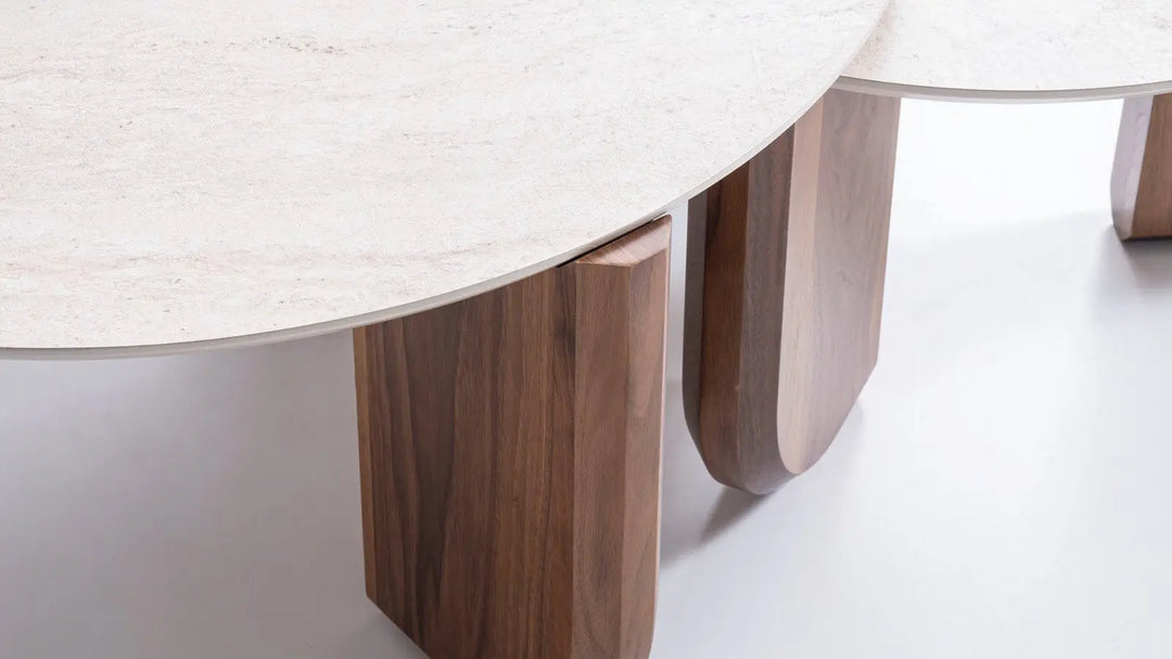 Walnut Travertine Coffee Table Set of 3