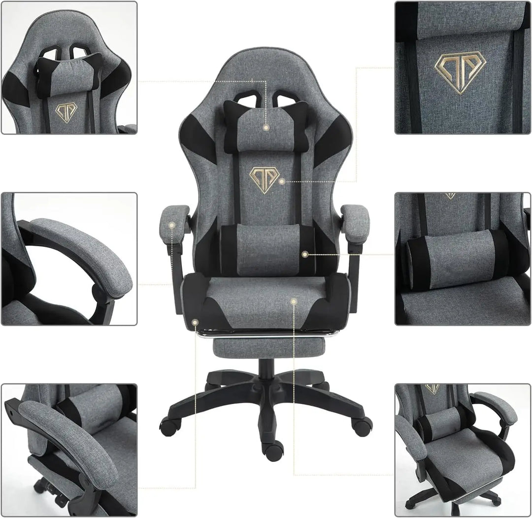 Wemart Gaming Chair, Computer Chair with Fabric?Office Chair with Armrest & Adjustable Seat, Ergonomic Video Game Chair with Neck and Massage Lumbar Support (grey)-GCC Home Center