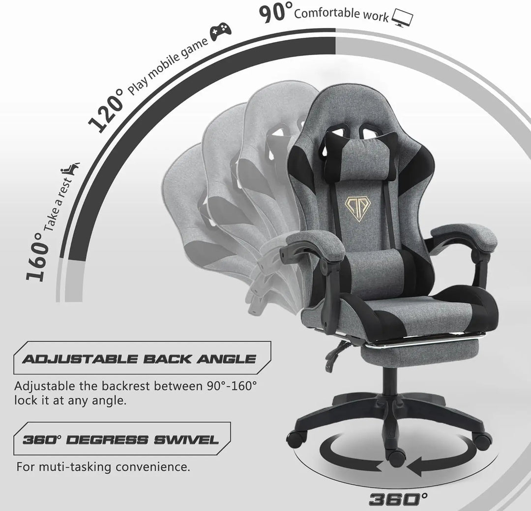 Wemart Gaming Chair, Computer Chair with Fabric?Office Chair with Armrest & Adjustable Seat, Ergonomic Video Game Chair with Neck and Massage Lumbar Support (grey)-GCC Home Center