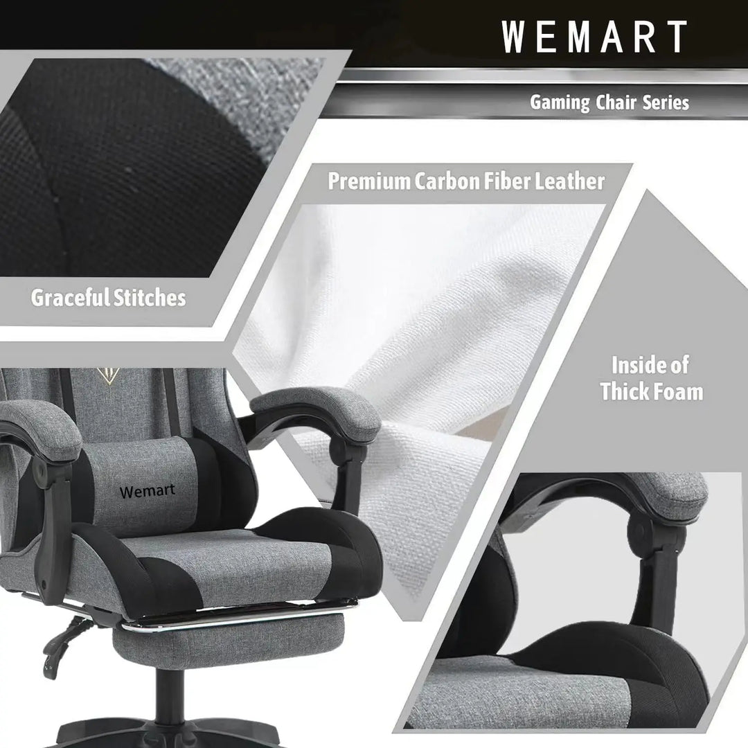 Wemart Gaming Chair, Computer Chair with Fabric?Office Chair with Armrest & Adjustable Seat, Ergonomic Video Game Chair with Neck and Massage Lumbar Support (grey)-GCC Home Center