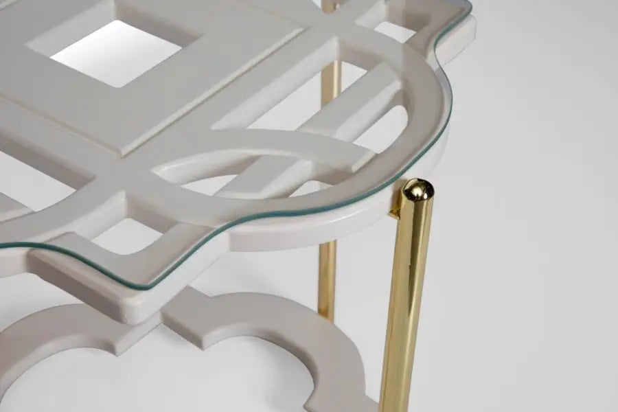 White Coffee Table Gold With Tempered Glass Top
