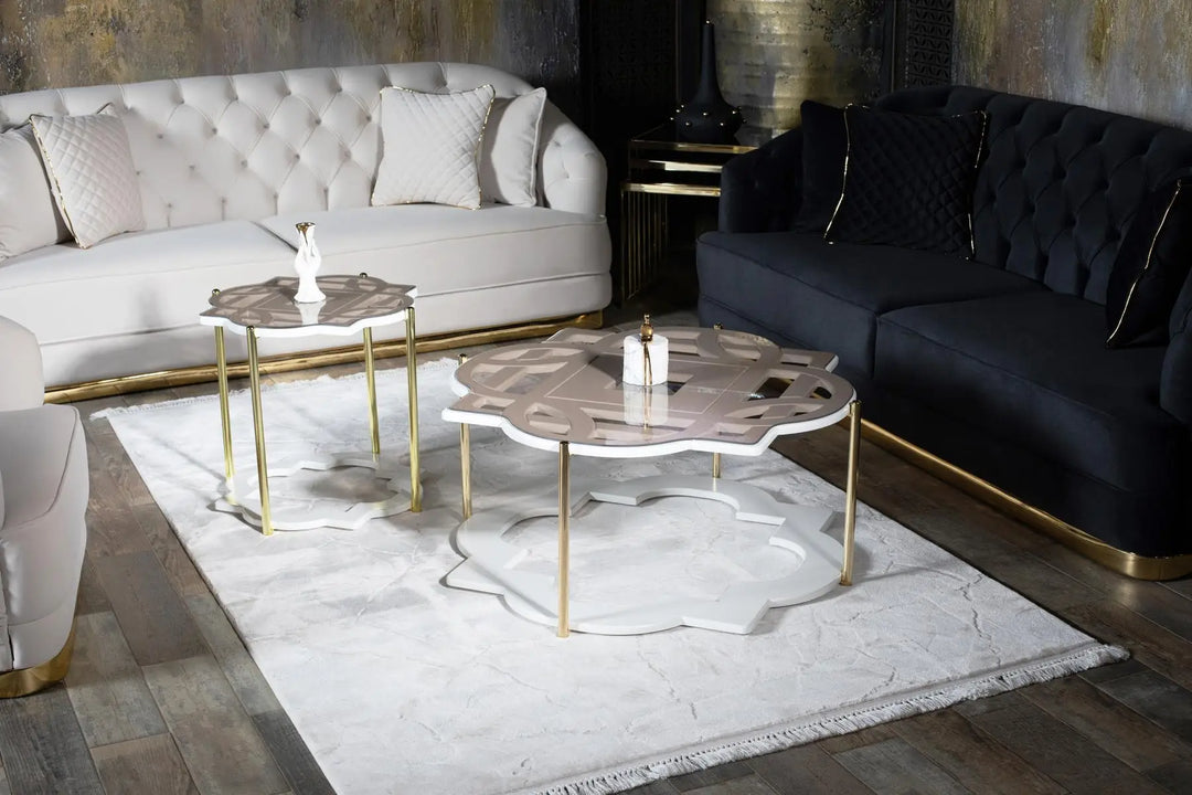 White Coffee Table Gold With Tempered Glass Top