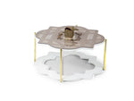 Load image into Gallery viewer, White Coffee Table Gold With Tempered Glass Top
