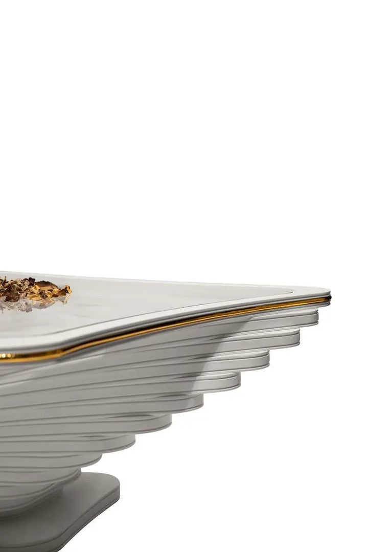 White Coffee Table – With Gold Detail & Glass (106 x 106 cm)