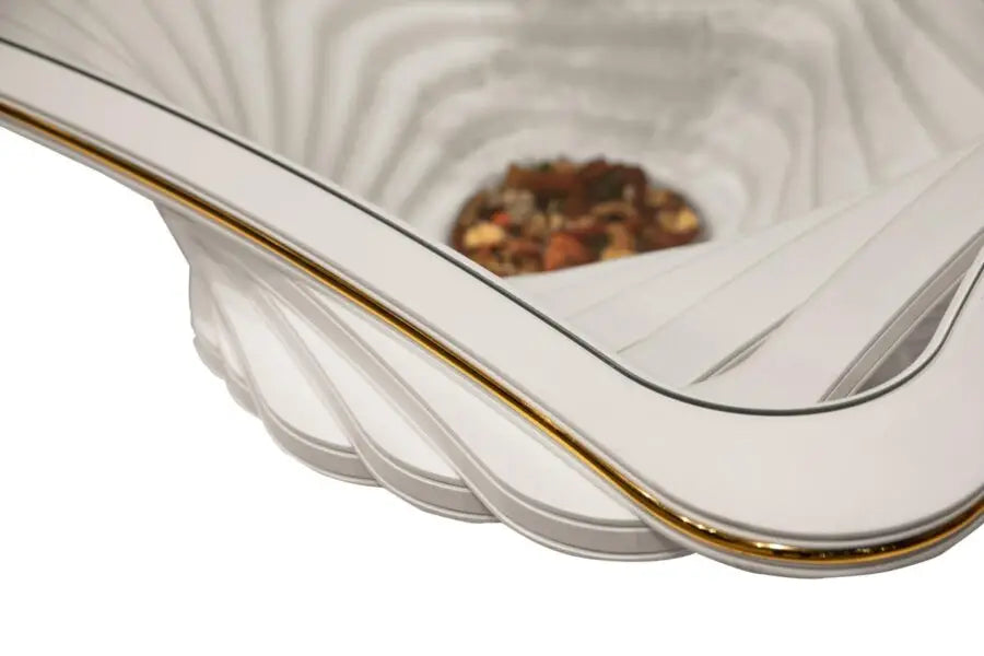 White Coffee Table – With Gold Detail & Glass (106 x 106 cm)