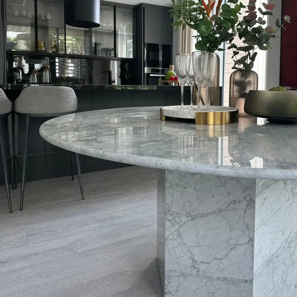 White Italian Carrara Marble Dining Table-GCC Home Center