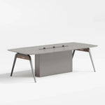 Load image into Gallery viewer, Modern gray white oak office meeting table with sleek metal legs and minimalist scratch and water proof design 320cm