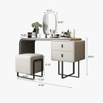 Load image into Gallery viewer, White Vanity Table Twined from Left Side with Two Storage Drawers, Mirror and Stool-GCC Home Center