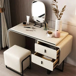 Load image into Gallery viewer, White Vanity Table Twined from Left Side with Two Storage Drawers, Mirror and Stool-GCC Home Center