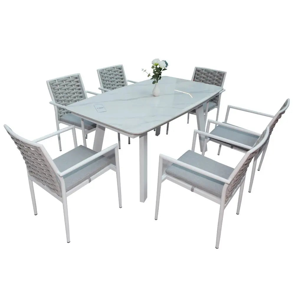Wonderful Aluminum Frame 6-Seater Outdoor Dining Set with Cushions for Garden and Patio, Light Gray-GCC Home Center