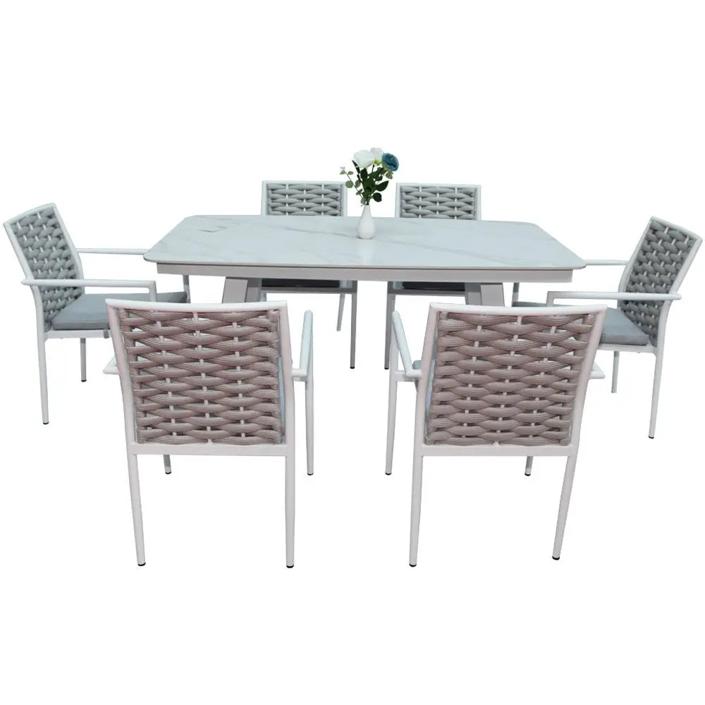 Wonderful Aluminum Frame 6-Seater Outdoor Dining Set with Cushions for Garden and Patio, Light Gray-GCC Home Center