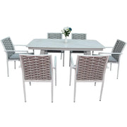 Wonderful Aluminum Frame 6-Seater Outdoor Dining Set with Cushions for Garden and Patio, Light Gray-GCC Home Center