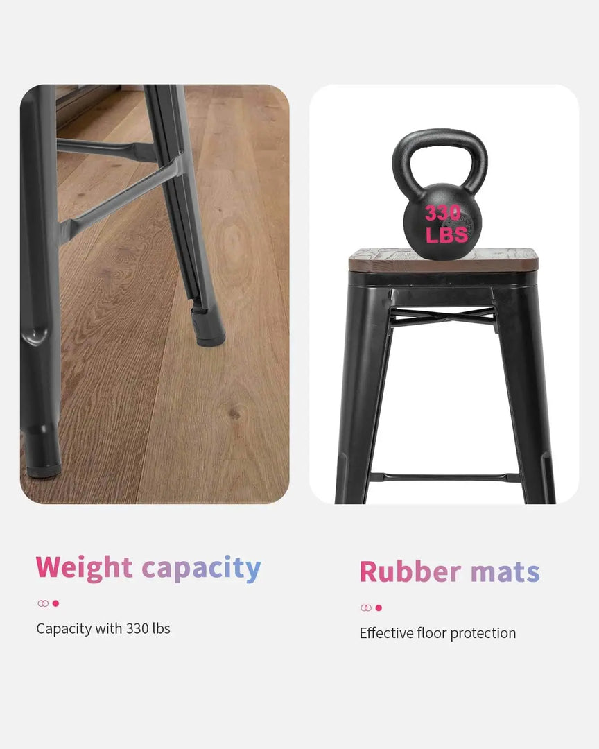 Wood Top Modern Metal Bar Stool, Black