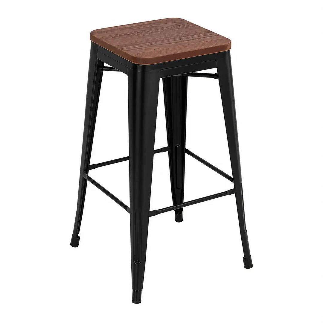 Wood Top Modern Metal Bar Stool, Black