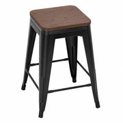 Arabian Mall Modern Metal Bar Stool with Premium Wood Top – Industrial Black