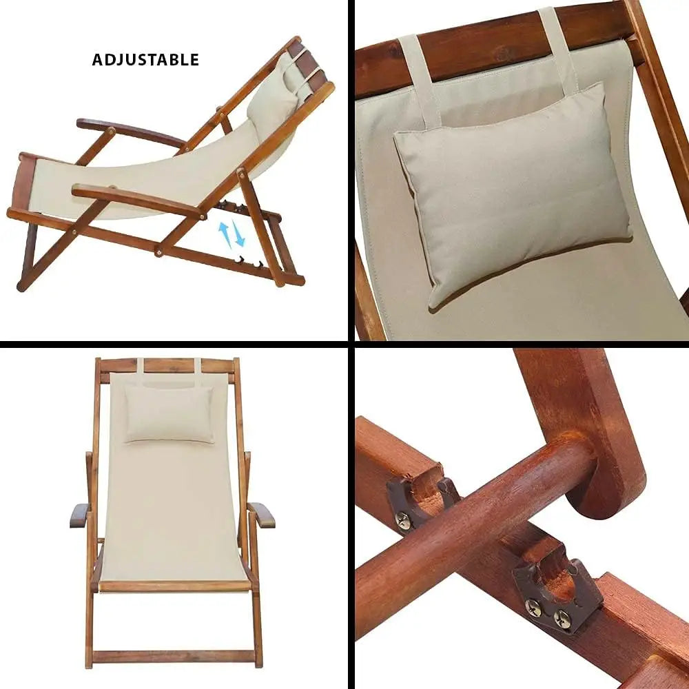 Wooden Outdoor Sun Lounger – Adjustable Reclining Deck Chair for Patio, Garden, Poolside & Beach Relaxation**