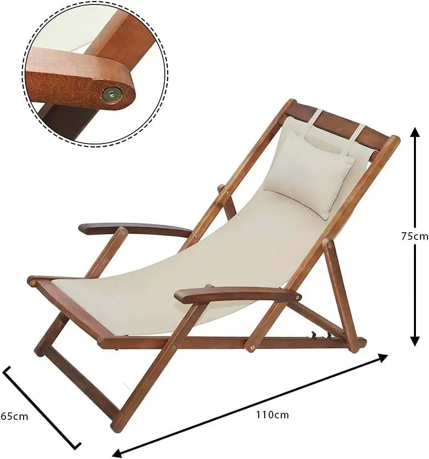 Wooden Outdoor Sun Lounger – Adjustable Reclining Deck Chair for Patio, Garden, Poolside & Beach Relaxation**