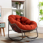 Load image into Gallery viewer, Wooden Twist Large Indoor Outdoor Rocking Chair, Oversized Rocking Papasan Chair with Thick Cushion and Frame Outdoor Rocker, Comfy Wicker Egg Chairs Lounge for Outside Porch Patio (Red)-GCC Home Center
