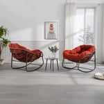 Load image into Gallery viewer, Wooden Twist Large Indoor Outdoor Rocking Chair, Oversized Rocking Papasan Chair with Thick Cushion and Frame Outdoor Rocker, Comfy Wicker Egg Chairs Lounge for Outside Porch Patio (Red)-GCC Home Center