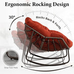 Load image into Gallery viewer, Wooden Twist Large Indoor Outdoor Rocking Chair, Oversized Rocking Papasan Chair with Thick Cushion and Frame Outdoor Rocker, Comfy Wicker Egg Chairs Lounge for Outside Porch Patio (Red)-GCC Home Center