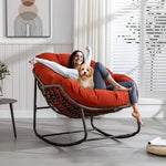 Load image into Gallery viewer, Wooden Twist Large Indoor Outdoor Rocking Chair, Oversized Rocking Papasan Chair with Thick Cushion and Frame Outdoor Rocker, Comfy Wicker Egg Chairs Lounge for Outside Porch Patio (Red)-GCC Home Center