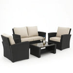 Load image into Gallery viewer, Wooden Twist Luxury Black Rattan Outdoor Sofa Set with Cushions &amp; Glass Coffee Table – 4 Piece Garden Patio Furniture