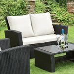 Load image into Gallery viewer, Wooden Twist Luxury Black Rattan Outdoor Sofa Set with Cushions &amp; Glass Coffee Table – 4 Piece Garden Patio Furniture