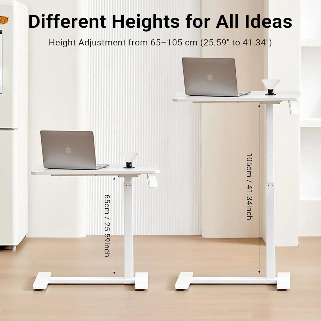 Xmart Adjustable Overbed Table with Wheels，Pneumatic Mobile Standing Desk，Rolling Computer Car，Laptop Desk Multi-Purpose for Home and Medical Use，Sofa Side Table, Movable Bed Table (80x40cm, White)