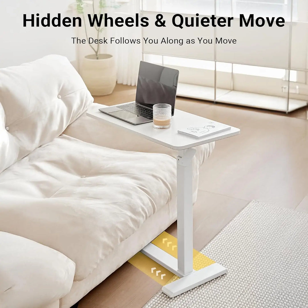 Xmart Adjustable Overbed Table with Wheels，Pneumatic Mobile Standing Desk，Rolling Computer Car，Laptop Desk Multi-Purpose for Home and Medical Use，Sofa Side Table, Movable Bed Table (80x40cm, White)