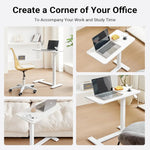 Load image into Gallery viewer, Xmart Adjustable Overbed Table with Wheels，Pneumatic Mobile Standing Desk，Rolling Computer Car，Laptop Desk Multi-Purpose for Home and Medical Use，Sofa Side Table, Movable Bed Table (80x40cm, White)