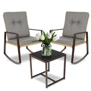 YIYAN 3 Pieces Patio Bistro Set Outdoor Rattan Wicker Rocking Chairs Set,Patio Outdoor Furniture Conversation Sets with Sofa Chairs,Glass Coffee Table and Washable Cushion (Light Beige)