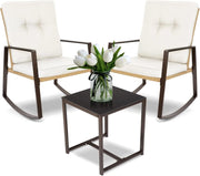 YIYAN 3 Pieces Patio Bistro Set Outdoor Rattan Wicker Rocking Chairs Set,Patio Outdoor Furniture Conversation Sets with Sofa Chairs,Glass Coffee Table and Washable Cushion (Light Beige)