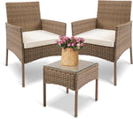 Load image into Gallery viewer, YIYAN 3 Pieces Patio Bistro Set Outdoor Wicker Furniture Outdoor Porch PE Rattan Wicker Chairs Furniture Sets with Sofa Chairs,Glass Coffee Table and White Washable Cushion