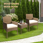 Load image into Gallery viewer, YIYAN 3 Pieces Patio Bistro Set Outdoor Wicker Furniture Outdoor Porch PE Rattan Wicker Chairs Furniture Sets with Sofa Chairs,Glass Coffee Table and White Washable Cushion