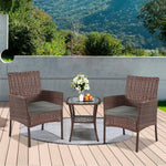 Load image into Gallery viewer, YIYAN Garden Furniture Set 3 Pieces Patio Rattan Wicker Chairs,Patio Porch Outdoor Furniture Set with Chairs, Coffee Table and Washable Cushions (Gray)